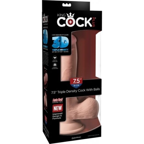Realistické dildo King Cock Plus Triple Density s propracovanou texturou a základnou s přísavkou