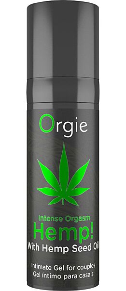 Airless obal stimulačního gelu Orgie Hemp! Intense Orgasm 15 ml