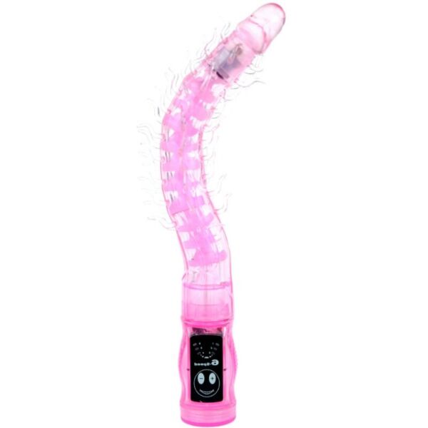 Vibrátor Baile BW-038002 se žebrovanou šachtou, zakřivenou hlavicí a stimulátorem klitorisu