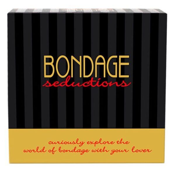 Bondage hra Bondage Seductions od Kheper Games s kartami, provazy, kostkami, škraboškou na oči a bičíkem