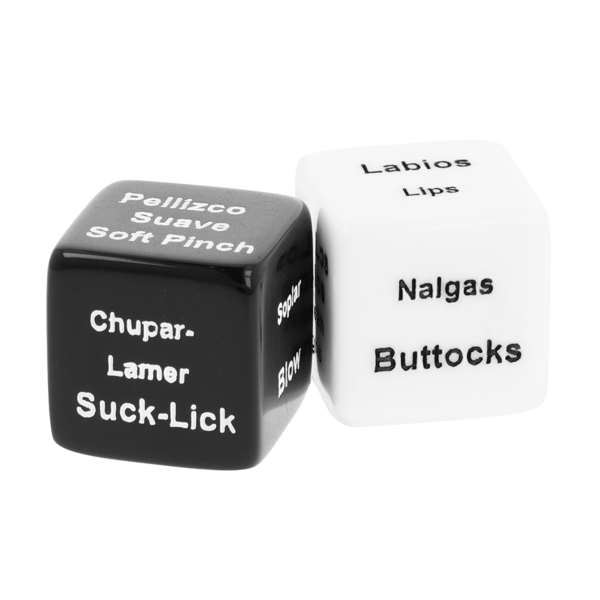 Erotické kostky pro páry Black&Silver Dice for Couples, černá a bílá kostka se saténovým pytlíkem