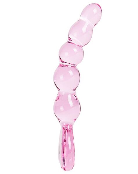 Dildo s kuličkami S Pleasures Crystal Aphrodite, průhledné růžové, se základnou ve tvaru srdce