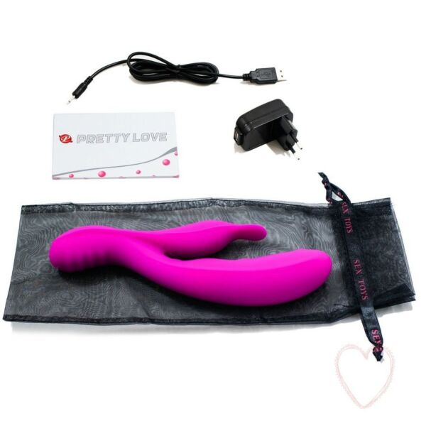 Rabbit vibrátor Pretty Love Bliss ze silikonu ve světle fialové barvě s raménkem pro klitoris