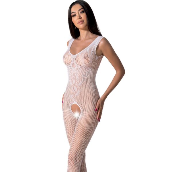 Body stocking Passion BS098 ze síťoviny s krajkou a průhlednými místy