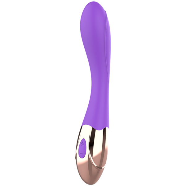 Zakřivený vibrátor na bod G Womanvibe Sunny s reliéfním povrchem ve zlaté a šeříkové barvě