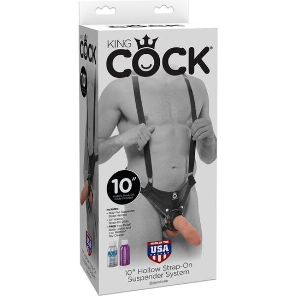Dutý postroj strap-on King Cock Hollow 25 cm s nylonovými popruhy a tělovým dildem