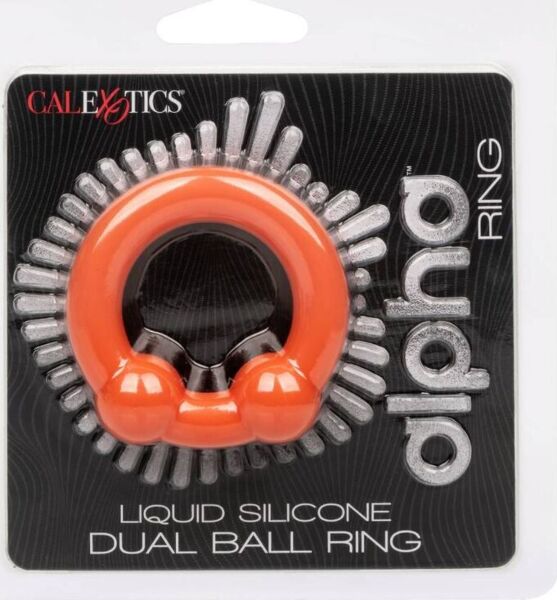 Erekční kroužek CalExotics Alpha Dual Ball Ring z oranžového silikonu se dvěma kuličkami