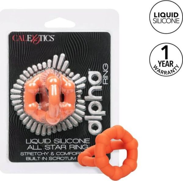 Erekční kroužek Alpha All Star Ring od CalExotics z oranžového silikonu s kroužkem na šourek