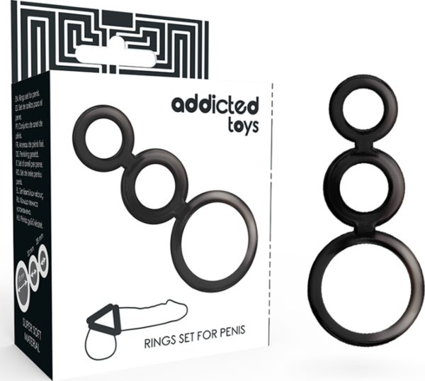 Sada tří erekčních kroužků na penis a varlata Addicted Toys