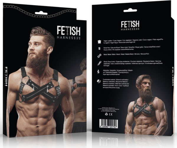 Přední hrudní postroj Bulldog od Fetish Submissive pro muže z veganské kůže s několika popruhy