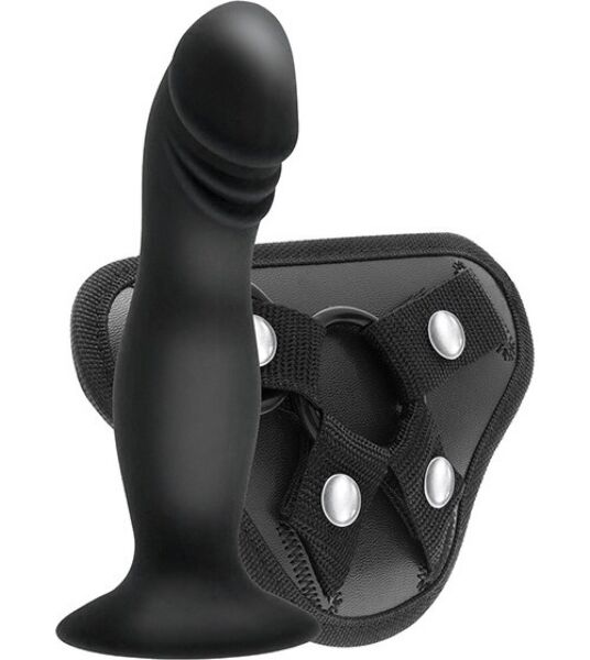 Postroj strap-on s dildem S Pleasures Strappy Harness Set, s popruhy a dildem s přísavkou