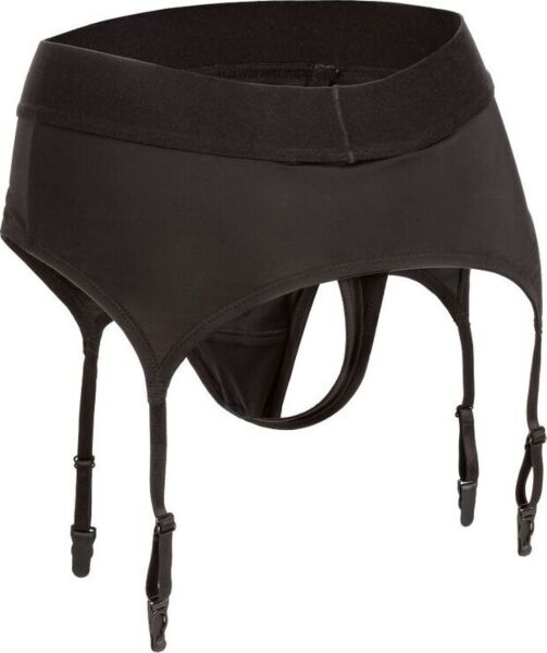 Postroj strap-on CalExotics Boundless Thong with Garter ve stylu tanga s podvazkovými pásky a předním kroužkem