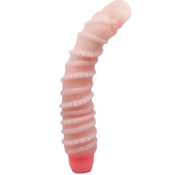 Realistický vibrátor BAILE Flexi Vibe Spiral v tělové barvě, se žilkami a zaobleným žaludem