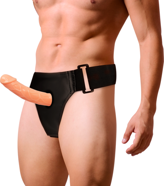 Dutý strap-on postroj Harness Attraction Blake pro muže s realistickým penisem v přírodní barvě a popruhy