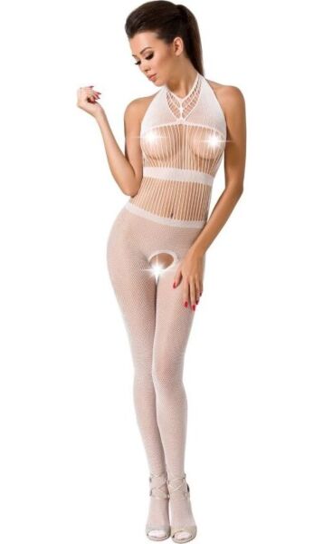 Síťovaný bodystocking Passion BS048 s krajkou a otevřením v rozkroku