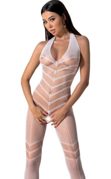Bodystocking Passion BS100 ze síťoviny s krajkou