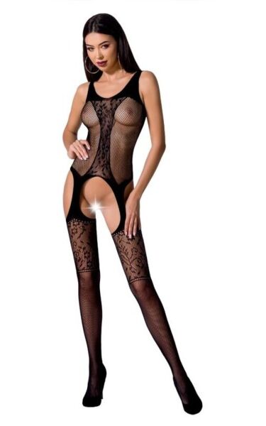 Síťovaný body stocking Passion BS072 s krajkou a průhlednými místy