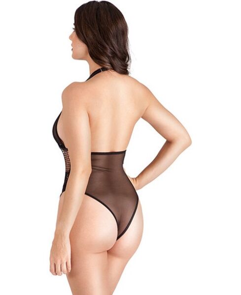 Černé body tanga S Pleasures Krajka Floral s výstřihem do V a odhalenými zády
