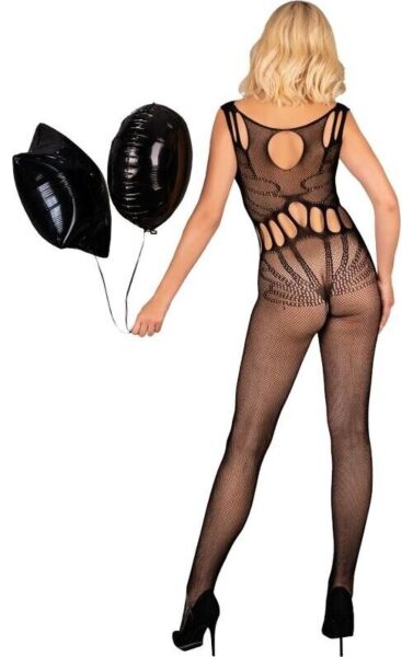 Bodystocking Livco Corsetti Amahil Black z černé síťoviny s kulatým výstřihem a ozdobami ve tvaru X