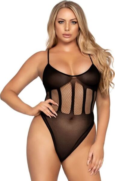 Set Leg Avenue Flawless Bodysuit & Skirt v černé barvě: neprůhledné body se síťovaným pasem a síťovaná tubusová sukně