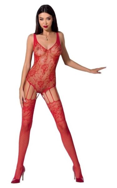 Síťovaný bodystocking Passion BS074 s krajkou a otevřeným rozkrokem