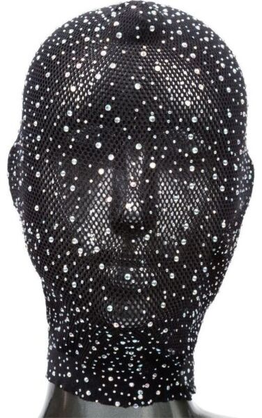 Černá celoobličejová kukla CalExotics Radiance Full Hood Cover s kamínky a korzetovým šněrováním