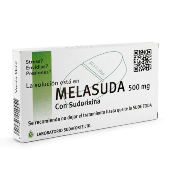 Krabička bonbonů Melasuda 500 mg od Diablo Picante, která vypadá jako krabička od léků