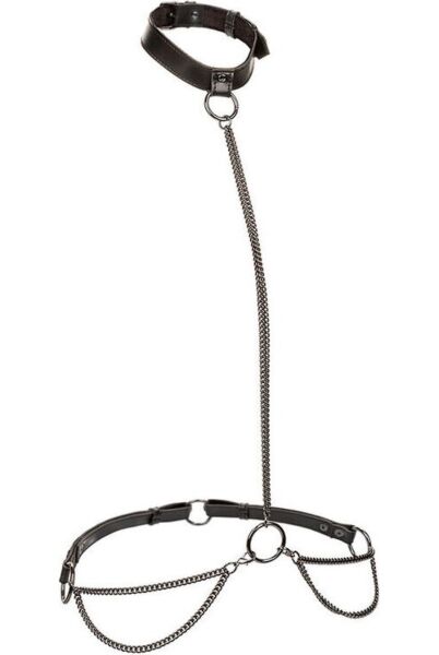 Řetízkový postroj Calexotics Euphoria Plus Size Halter, který lze upravit na obojek s vodítkem