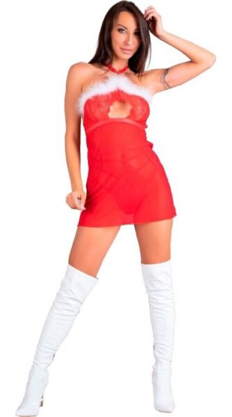 Vánoční set Livco Corsetti Santas Candy, košilka a tanga v červené barvě