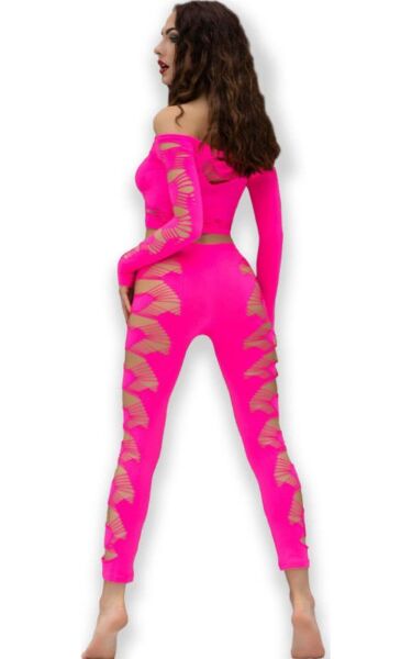 Komplet Chilirose CR 4632, top a legíny bez švů v neonově růžové barvě