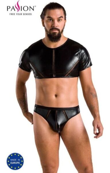 Pánské erotické prádlo Passion 057 Set Peter, crop top a tanga z černého lamé
