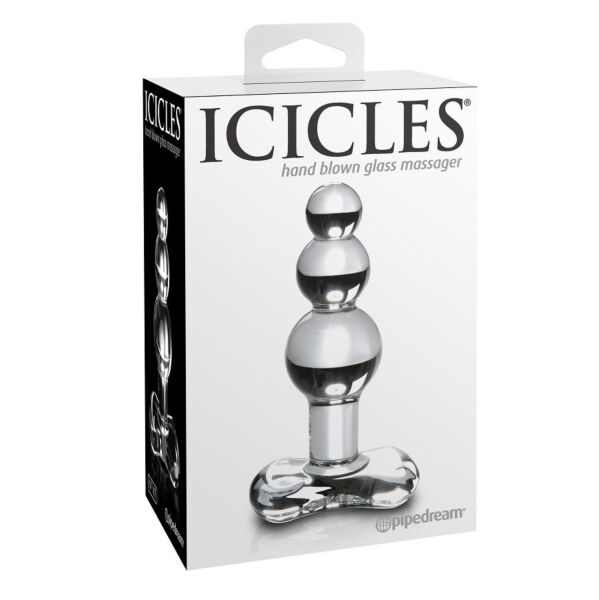 Skleněný anální kolík Pipedream Icicles N. 47 se zahnutým tělem a kroužkem na základně