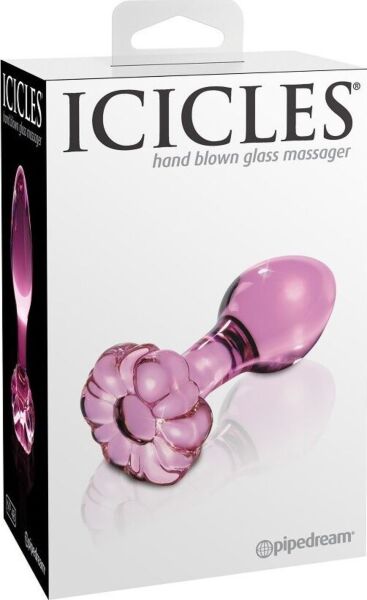 Skleněný anální kolík Icicles N. 48 se zahnutým tělem a kroužkem na základně