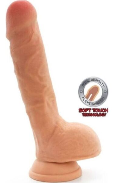 Realistické dildo Toyjoy Get Real Dual Density v tělové barvě, s varlaty a přísavkou v základně