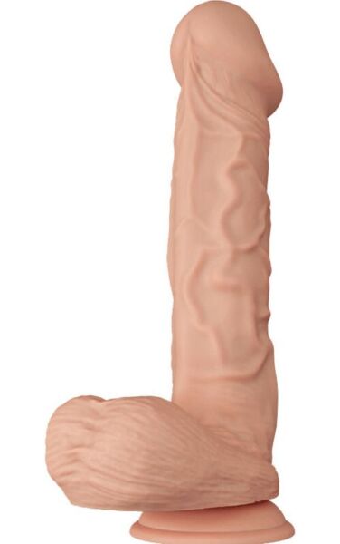 Realistické dildo Baile Beautiful Encounter 26 cm v barvě těla, s varlaty a přísavkou na spodku