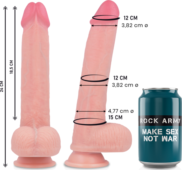 Realistické dildo Rock Army Kingcobra o délce 24 cm v tělové barvě, s přísavkou