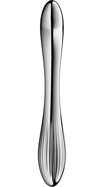 Zakřivené oboustranné dildo Satisfyer Pure Gravity 1 ze stříbrné nerezové oceli