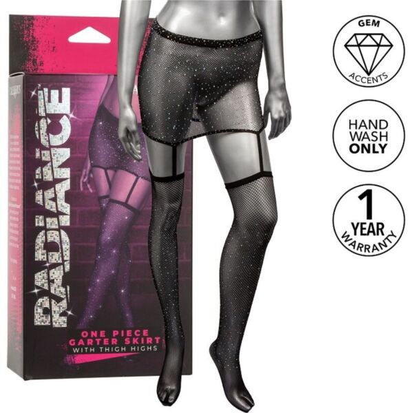 Punčochy s podvazky CalExotics Radiance Garter One-Piece, minisukně s podvazky a punčochy ke stehnům v jednom kuse