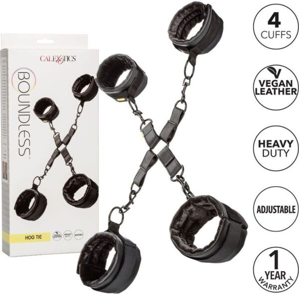 Sada pout CalExotics Boundless Hog Tie se čtyřmi manžetami a spojovacím dílem