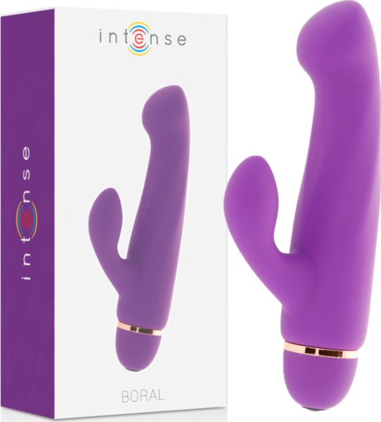 Vibrátor s dvojitou stimulací Intense Fun Boral se zahnutým hrotem a stimulátorem klitorisu