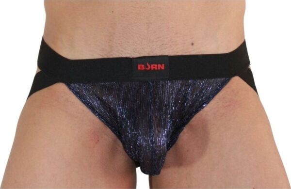 Jockstrap Burn 006 v modré a černé s průhlednými částmi a lesklými detaily