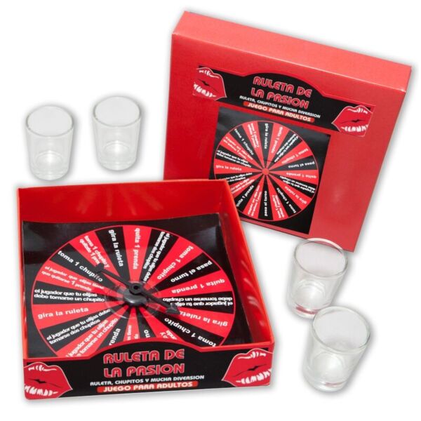 Hra s panáky Diablo Picante Ruleta de la Pasión, s ruletou a 4 skleničkami