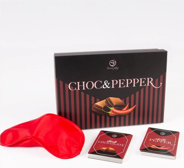 Karetní hra Secret Play Choc & Pepper s čokoládovými a pikantními kartami a šátkem na oči