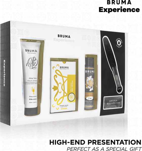 Erotická sada Bruma Xperience Sweet Temptation s tekutým vibrátorem, lubrikantem, olejem, pírkem a páskou na oči