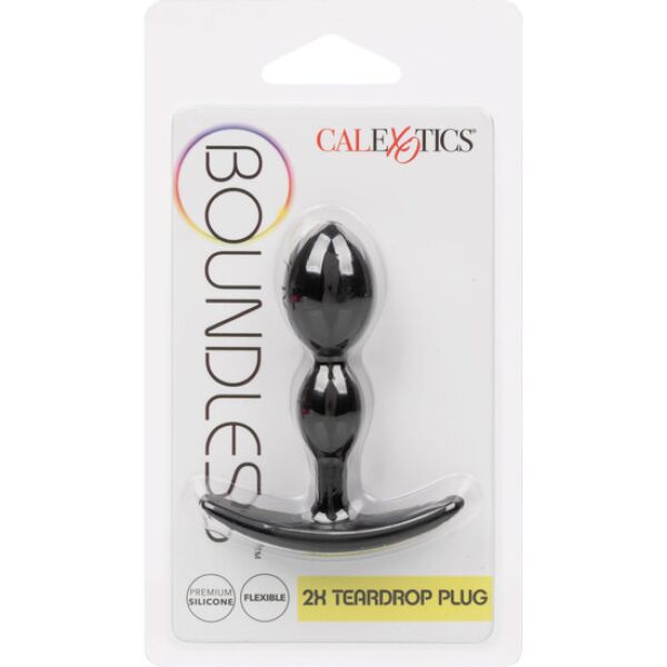Černý anální kolík CalExotics Boundless 2x Teardrop Plug ve tvaru slzy s poutkem na základně