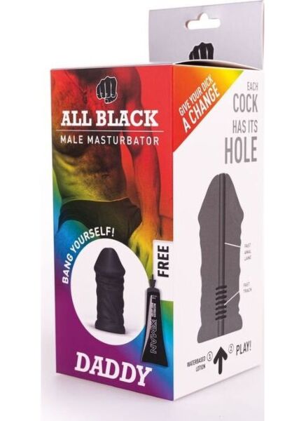Masturbátor All Black Daddy ve tvaru penisu s výraznými žílami a mohutným žaludem