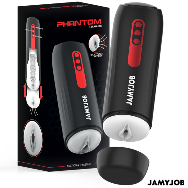 Černý automatický masturbátor Jamyjob Phantom s červenými detaily