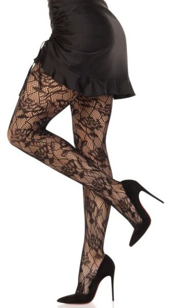 Síťované punčochové kalhoty Leg Avenue Bow Net Tights v černé barvě, s mašlemi vetkanými do sítě