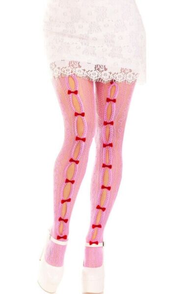 Síťované punčochové kalhoty Leg Avenue Sweetheart Striped, proužkované se srdíčky a malými mašličkami