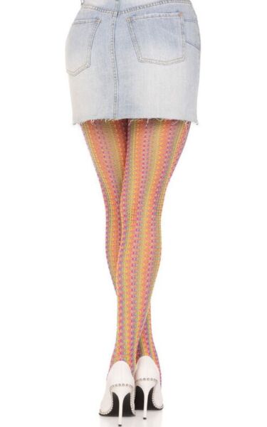 Síťované punčochové kalhoty Leg Avenue Acadia Rainbow s vícebarevným duhovým vzorem